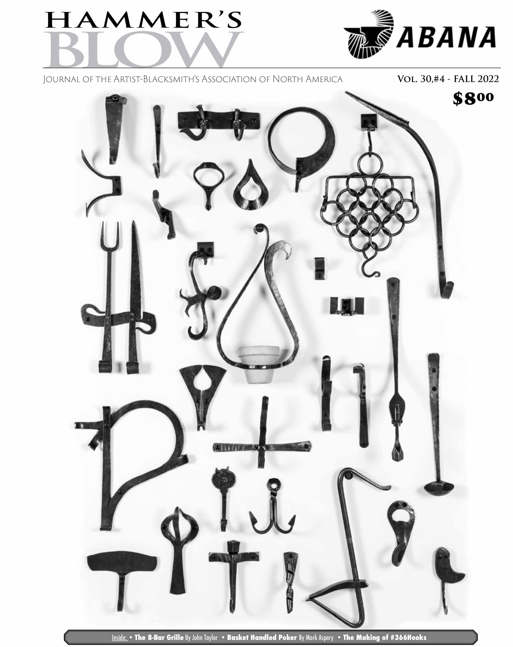 Cover image of the Fall 2022 issue of Hammer's Blow, a how-to journal from the Artist-Blacksmith's Association of North America.