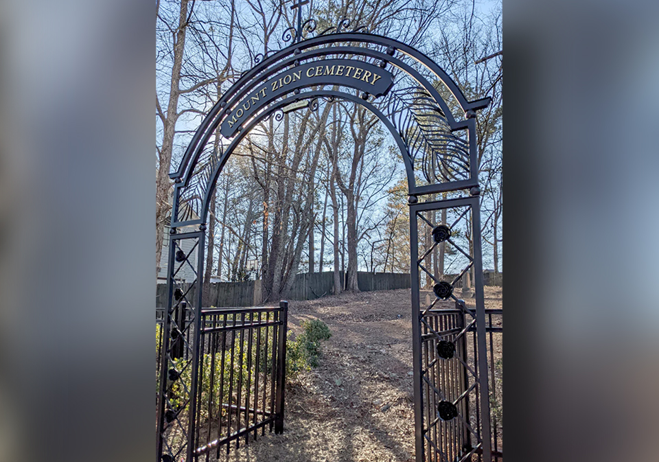 Arched gateway to the Mount Zion Cemetery in Smyrna, Georgia.