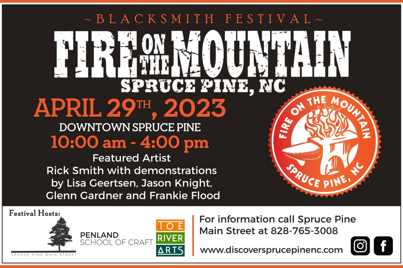 Graphic ad for Fire on the Mountain in Spruce Pine, North Carolina, April 29, 2023.