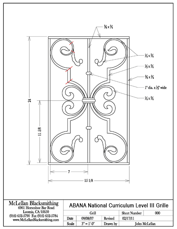 Image of the ABANA National Curriculum Level III Grille. Drawn by John McLellan.