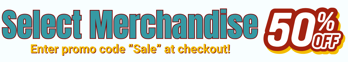 Select merch 50% off banner